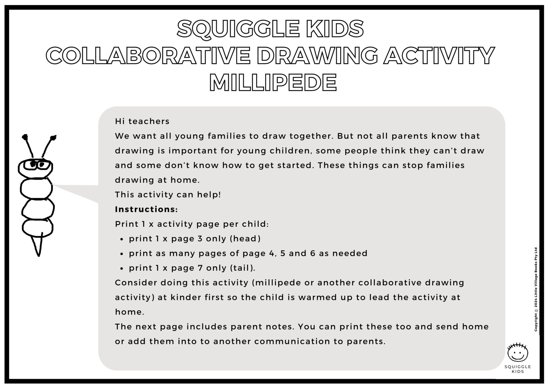 Squiggle Kids Collaborative Drawing Activity - Millipede (professional use)